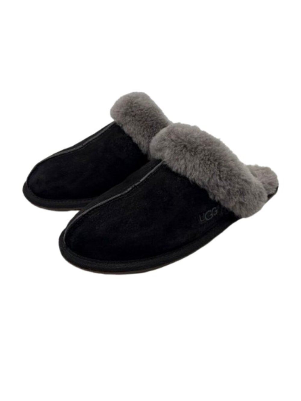 UGG~Scufette II~WOMENS SLIPPERS SUEDE SHEARLING Black & Gray NEAR NEW Size 10